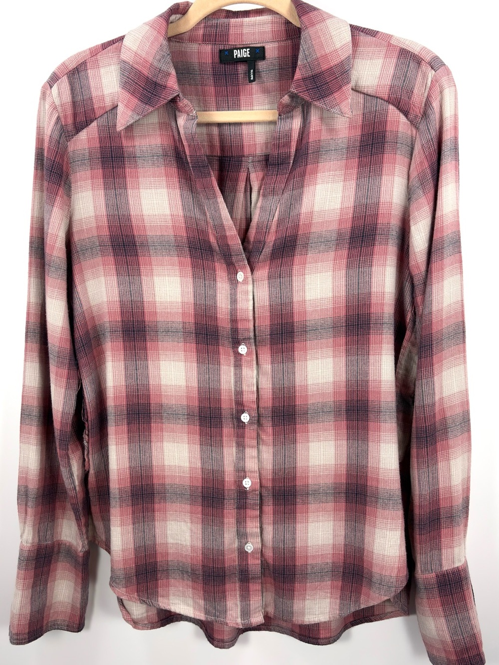 PAIGE Pink Plaid Button Front Shirt Cotton Modal Long Sleeve Womens S Made India